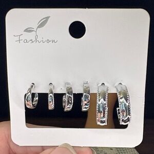 NWT Fashion Silver Hoop Earring Set